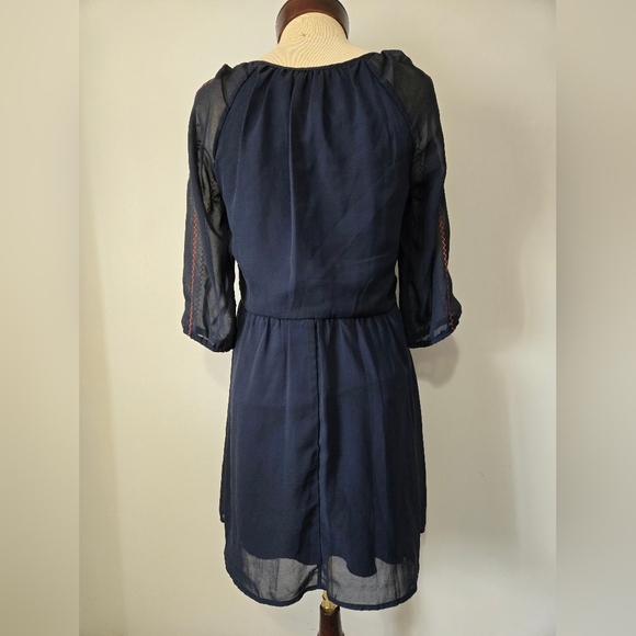 Navy Blue Aztec Embroidered Midi Dress. Size Small - Picture 7 of 12